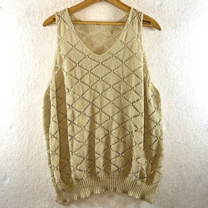 Womens Open Knit Sleeveless Tunic Top Sz‎ L Tan Coastal Boho Neutral Minimalist